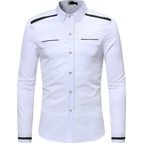 White Hit Color Long Sleeve Dress Shirt Men 2020 Brand Slim Fit Button Up Shirt Mens Casual Button Formal Social Shirts Camisas