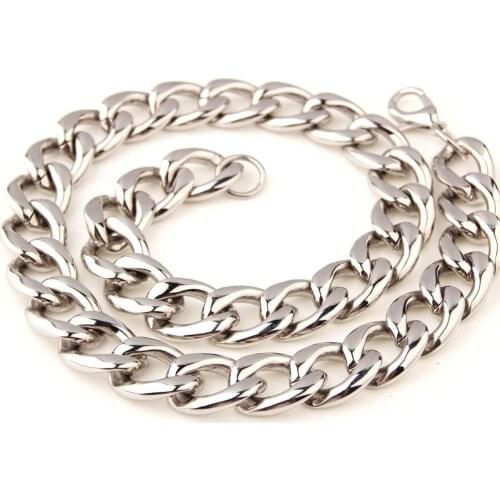 Tiasri 11/13/15mm Silver Color Curb Cuba Miami Style Mens Necklace Heavy Stainless Steel Choker Chain Waterproof Punk Jewelry