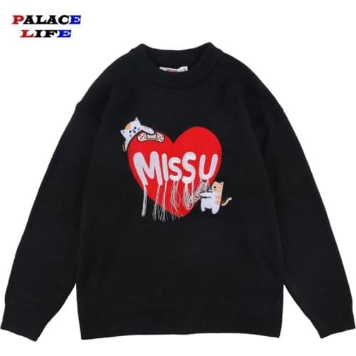Mens Knitt Sweater Streetwear Hip Hop 2021 Autumn Heart Tassel Embroidery Vintage Harajuku Loose Couple Sweaters Pullover Tops