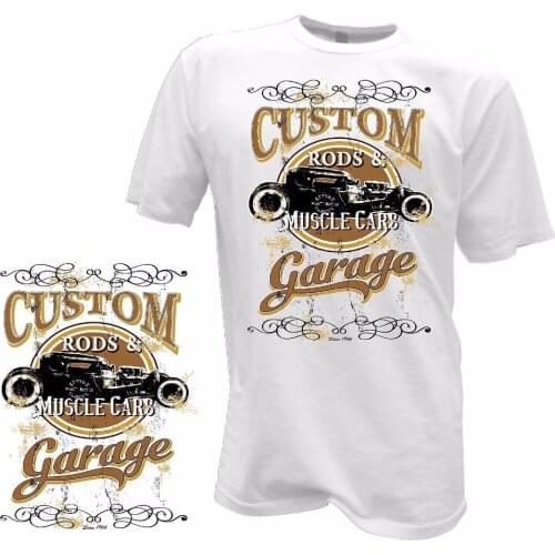 2019 New T-shirt Top Quality Sleeve Causal Tee Hot Rod Oldscool Kustom Custom Car Vintage Garage Retro Rat Rod V8 USA T shirt