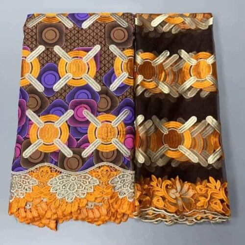 2021 New African Ankara Wax High Quality Embroidery French Broder Lace Fabrics Textiles With scarfs 6+2Yards For Sewing Dress