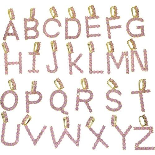 Pink CZ 26 Alphabet pendant necklace gold color pinky girl women 2020 new arrived newize name letter fashion jewelry