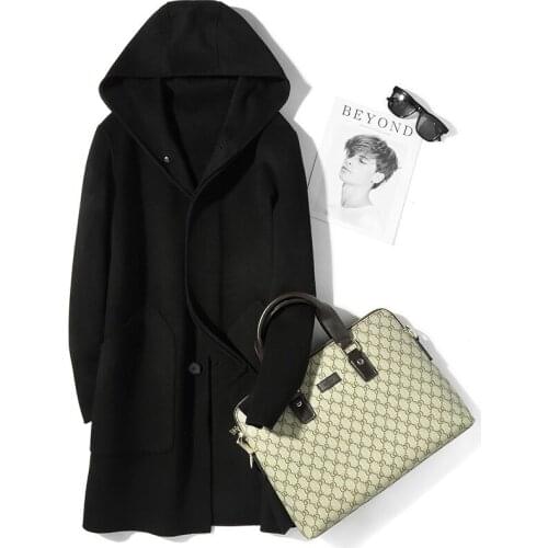 Real Wool Coat Autumn Winter Jacket Men Hooded Double-side Woolen Coat Streetwear Trench Coat T-24-069 MY2046