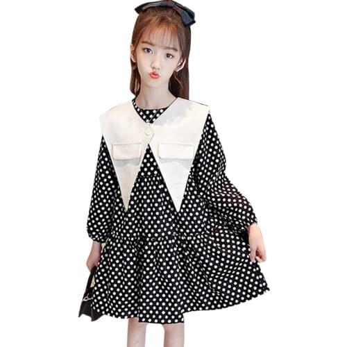 Girl Dress Dot Pattern Dresses For Girl Long Sleeve Dress Kids Spring Autumn Costume Girl 6 8 10 12 14