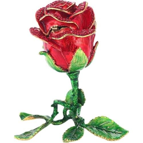 HOT SALES！！！New Arrival Rose Rhinestone Inlaid Jewelry Box 3D Alloy Ring Necklace Trinket Storage Case Wholesale Dropshipping