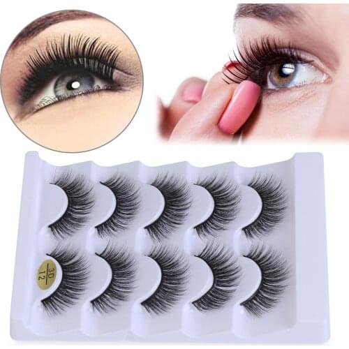 5Pairs 13mm Long 3D Faux Mink Hair False Eyelashes Multi-styles Wispies Fluffies Drama Eyelashes Natural Cruelty-free Lashes