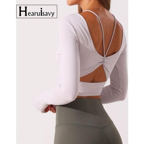 Sexy Inner Paded Yoga Shirt Women Long Sleeve Gym Workout Thumb Holes Breathable Anti-Sweat Running Sports Shirt Casual Crop Top