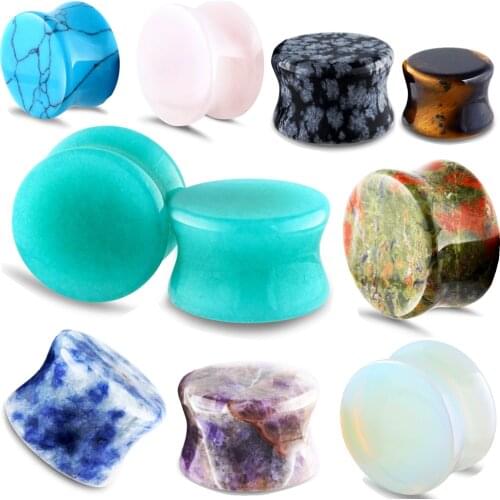 TIANCIFBYJS 2pcs Organic Natural Stone Saddle Plug Tunnel Ear Gauge Earring Expander Lobe Stretcher Body Piercing Jewelry 6-16mm