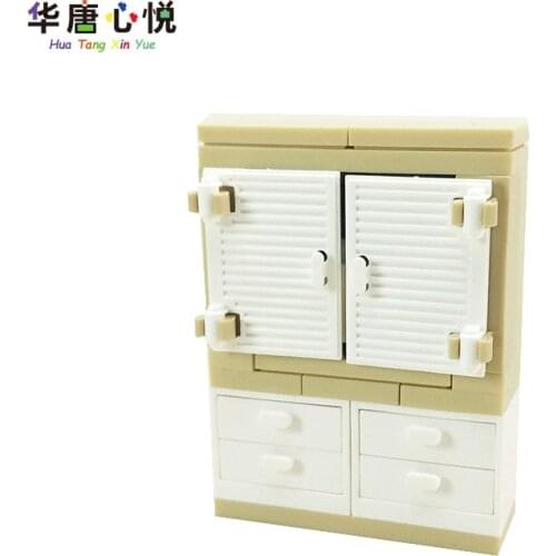 City MOC Building Series Toys For Children Wardrobe Furniture Accessories Educational Two Tiers Double Door Cities Compatible
