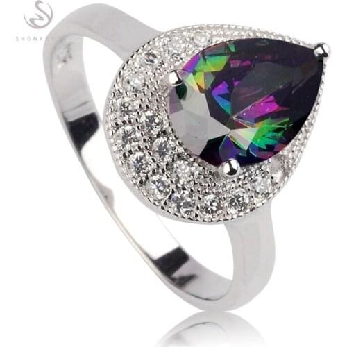 SHUNXUNZE Charm Engagement Wedding rings Jewelry for women dropshipping Rainbow Cubic Zirconia Rhodium Plated R3187 size 6 7 8 9