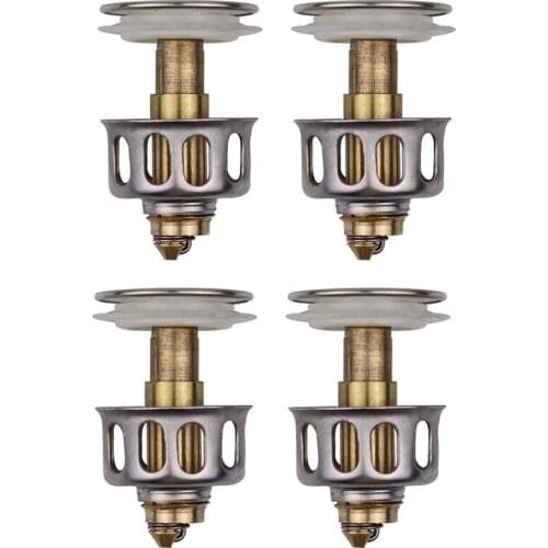 Universal Wash Basin Bounce Drain Filter, Stainless Steel Push-Type Bounce Core (4Pcs)