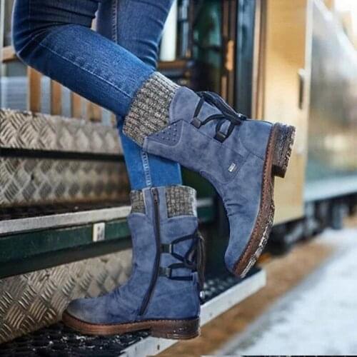 2021 Women Winter Mid-Calf Boots Flock Winter Shoes Ladies Fashion Snow Boots Shoes Thigh High Suede Warm Botas