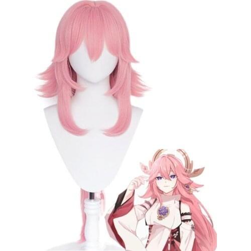 Genshin Impact Yae Cosplay Women 85cm Long Pink Wig Cosplay Anime Cosplay Wigs Heat Resistant Synthetic Wigs Hair Halloween