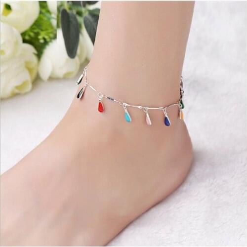 Bohemian Vintage Colorful Turkish Evil Eye Anklets For Women Chic Small Sun Waterdrop Pendant Bracelet Foot Leg Chain S1944
