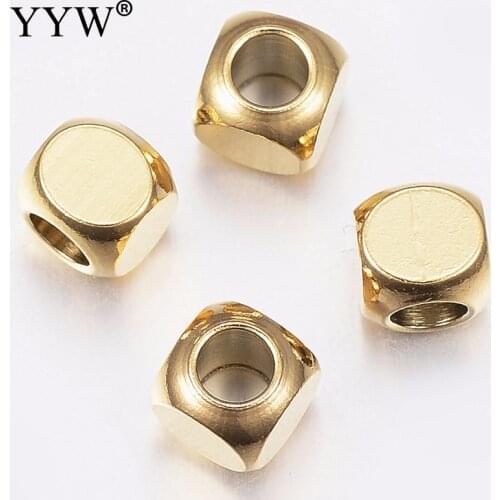 Gold Stainless Steel Beads Celebrity Diy Golden 5x5x5mm 10pcs/Bag Gold Tone Large Hole European Space Beads For Diy Jewelry
