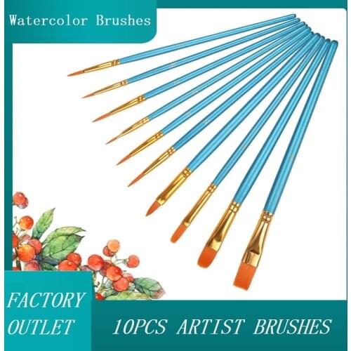 10pcs Nylon Hair Blue Artist Paint Brushes Set for Acrylic Oil Watercolor Gouache Face Body Paint Nail Rock Art Supplies