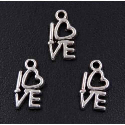 100pcs Silver Color Love Letter Charms Words Pendant For Jewelry Making A2399