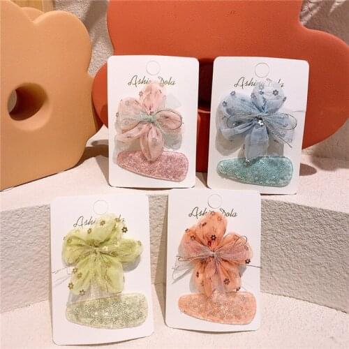 2 Pcs Korea Fashion Childrens Sequins Water Drop BB Clip Sweet Girl Princess Beautiful Cute Mesh Bow Flower Hairpin Headwear