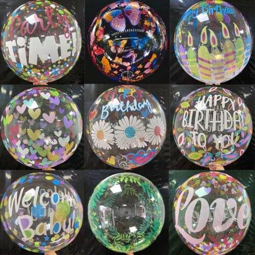 2Pcs Happy Birthday Balloons 20inch Bubble Bobo Balloon Bubble Ball Globos Baby Shower Party Decor Mariage Wedding Decoration