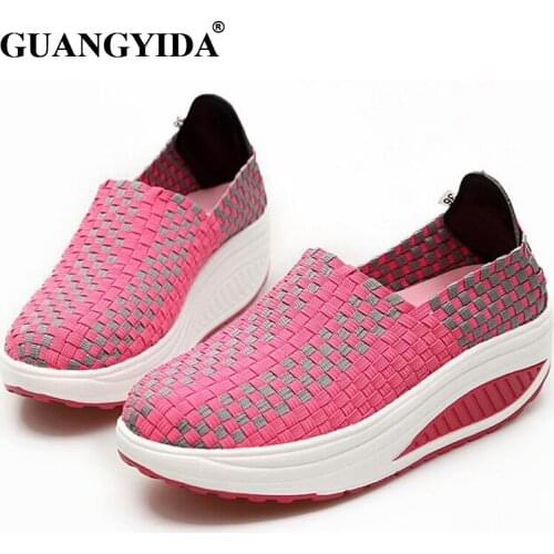 2017 Womens Walking Shoes Slip on Fitness Shoes Platform Running Shoes Women sneakers Swing Breathable trainers shoes ST45