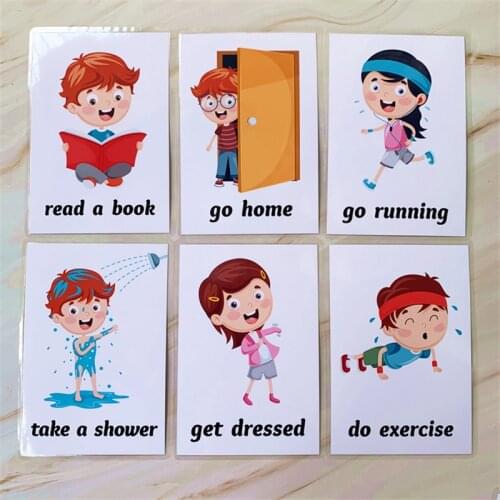 34pcs English Early Learning Flash Cards For Kids Daily Behavior Life Educational Word Card Kindergarten Teacher Teaching Kids