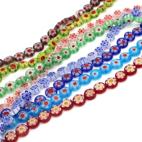 40pcs 10*4mm Flower Glass Beads Spacer Crystal Lampwork Millefiori Charms Beads Loose for Bracelet Jewelry Making & DIY Craft