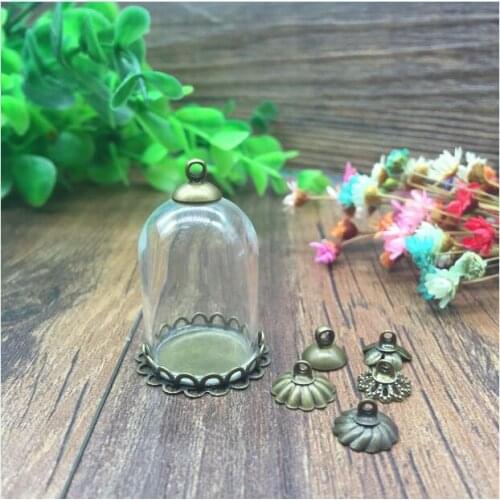 5sets/lot 30*20mm tube glass globe antique bronze color double lace base beads cap glass vial pendant glass bottle accessories