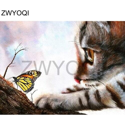 5DDIY Diamond embroidery cat eye Full Square Diamond painting Cross stitch cat butterfly Full Round Diamond mosaic cat butterfly