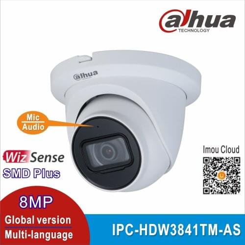 Free shipping Dahua IPC-HDW3841TM-AS 8MP WizSense Network Camera POE Built in MiC & SD Card Slot IP67 IR 30M AI Camera