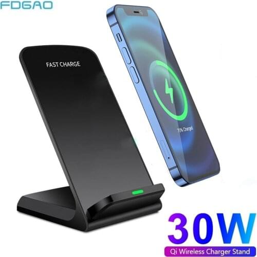 FDGAO 30W Qi Wireless Charger Stand For iPhone 12 11 Pro XS XR X 8 Fast Charging Dock Station Phone Chargers for Samsung S21 S20