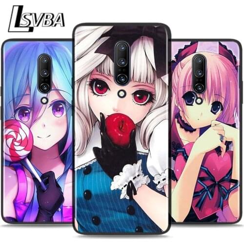 Black Silicone Case Japanese Cute Anime Girl For OnePlus 5 5T 6 6T 7 7T 8 8Pro Super Bright Glossy Phone Case Cover