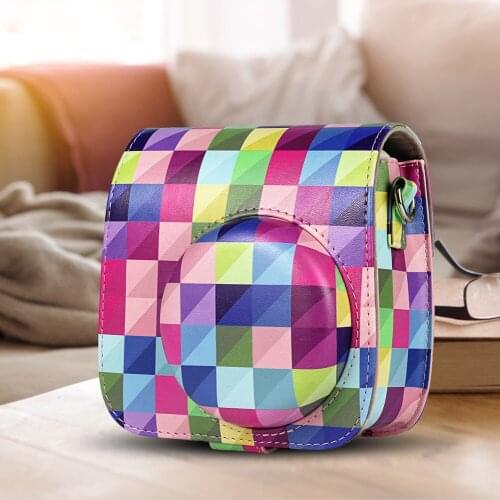 Color Lattice Camera Bag Portable PU Protective Case With Accessory Pocket And Adjustable Strap For Polaroid Mini8/8+/9