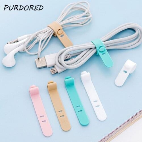PURDORED 4 Pcs/set Candy Color Earphone Headphone Cable Line Holder Soft Tape USB Wire Cable Tie Organizer Travel Accessories