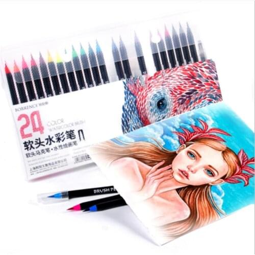 24/48 Colors FineLiner Drawing Painting Watercolor Art Marker Pens Soft Tip Brush Pen School Supplies