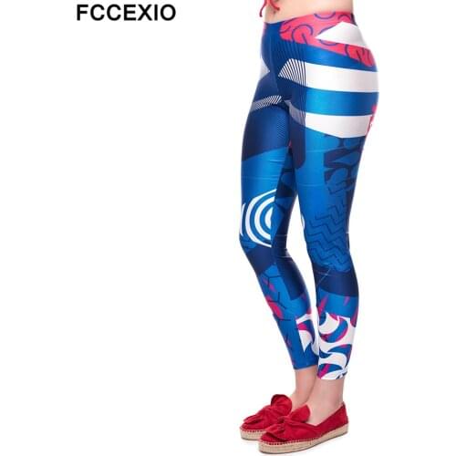 FCCEXIO Women Slim Leggings Workout Leggins Fitness Legging Sexy Pants High Waist 3D vivid Geometric Pink Fashion Push up Pants