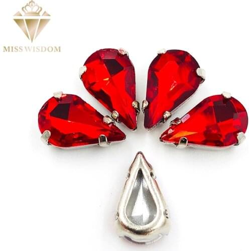 30pcs/pack 6X10mm/8X13mm Red pear drop Copper claws hollow thick bottom high quality Sew on rhinestones DIY accessories