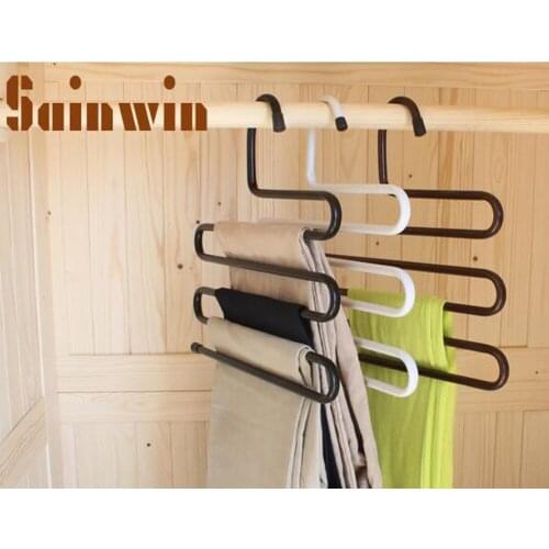 Sainwin 2pcs/lot Multifunctional pants hanger multi-layer pants hanging slip-resistant trousers hangers wardrobe pants clip