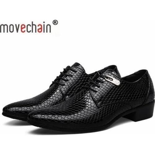 Movechain Mens Snakeskin Grain Leather Lace-Up Dress Shoes Mens Business Office Oxfords Man Casual Wedding Flats EUR Size 38-47