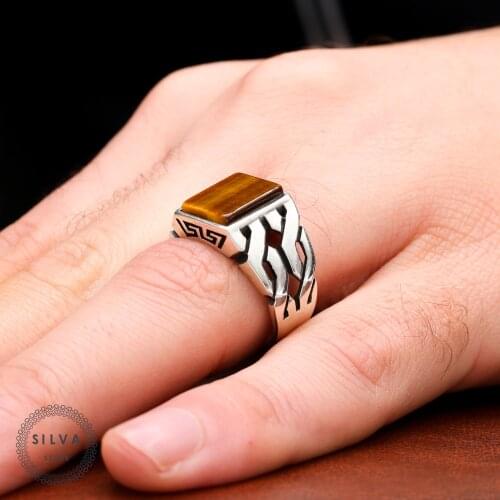 Tiger Eyes 925 Silver Mens ring. Mens Jewelry Stamped With Silver Stamp 925 All Sizes Are Available