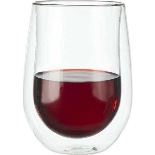 Drink&Art 2PCS 12OZ Double Wall Wine Glass Heat-resistant Coffee Cup Tumbler Tea Cup for Wine Whiskey Milk Vodka Beer