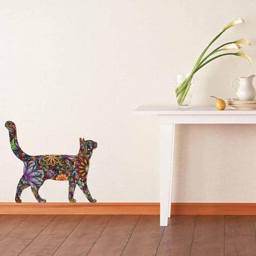 Creative ethnic unique Flower Print Cat Wall Sticker Decals Home Living Room Art Decor Murals