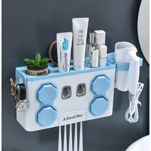 New Creative Automatic Toothpaste Dispenser Multifunction Bathroom Cup Holder Hair Dryer Holder Home Organizer Toothbrush Stand