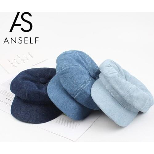 2020 Autumn Vintage Hats for Women Men Unisex Newsboy Cap Peaked Octagonal Beret Baker Boy Cap Denim Flat Military Hat Headwear