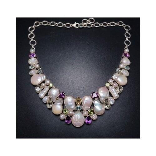 Freshwater pearl /white crystal/smoky quartz +s925 chain inlaid necklace/bracelet nature wholesale FPPJ