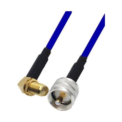 Blue Soft RG142 Double Shielded SMA Female Right Angle to UHF Male Connector RF Coaxial Cable 50ohm