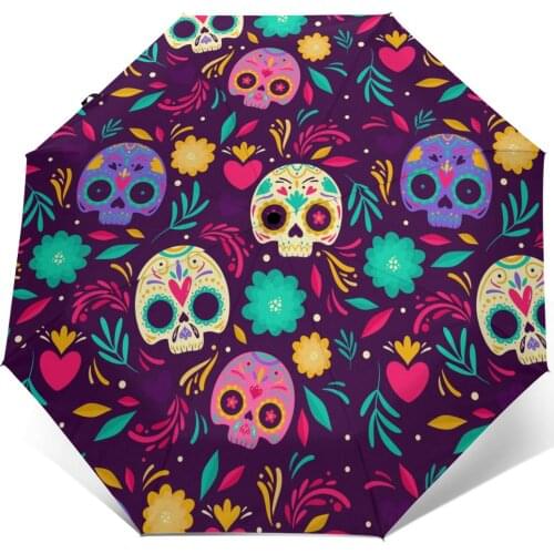 Wind Resistant Fully-Automatic Umbrella Day Dead Style Rain 3 Folding Parasol Travel Car Umbrella