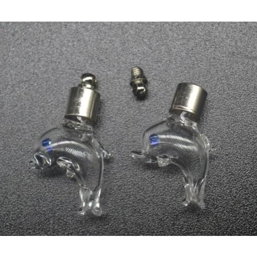 300pcs/lot SCREW CAP 29.5*18*10.3mm dolphin Glass Vial Pendant name or rice art glass necklace pendant mini glass bottle jewelry