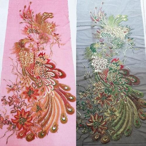 Embroidery Sequins Peacock Patches Lace Sew-On Applique Mesh Dress Clothing Sewing DIY Crafts Material Supplies