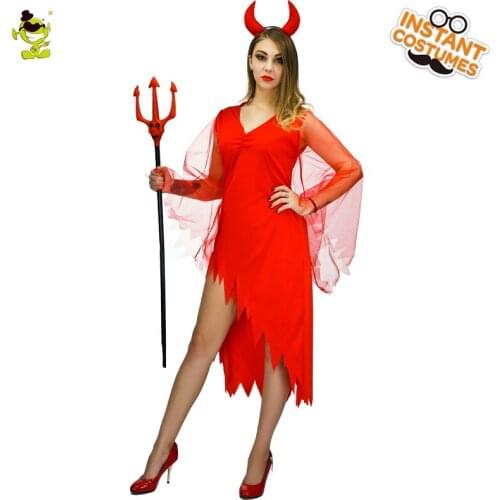 Adults Devil Costume For Womens Sexy Red Evil Queen Vampire Costume Halloween Party Cosplay Fancy Dress Costumes