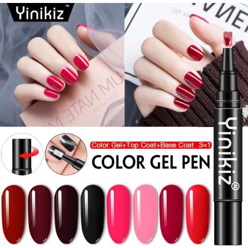 Yinikiz One Step Nail Gel Polish Pen 8 Rose Red Series Uv Gel Nail Varnish Painting Pen Semi Permanent Nails Lacquer Glue